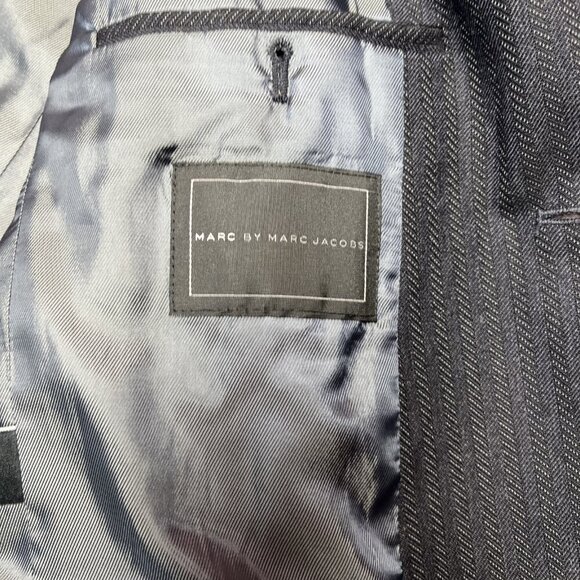 Marc by Marc Jacobs gray and blue striped mens 100% wool blazer size medium USA - Picture 4 of 16